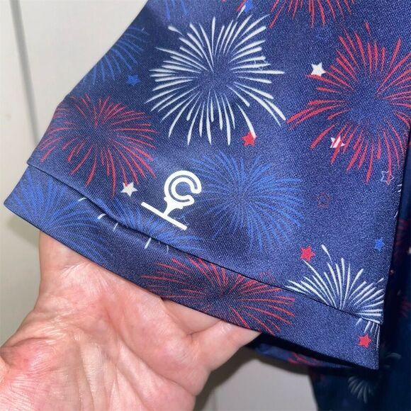 Caddy Cart Men's Performance Polo Shirt Fireworks Print 2XL Multicolor - Picture 5 of 7